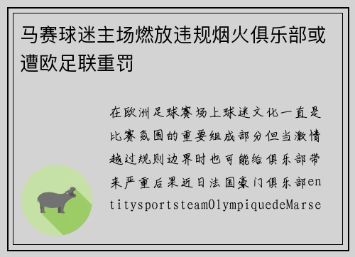 马赛球迷主场燃放违规烟火俱乐部或遭欧足联重罚